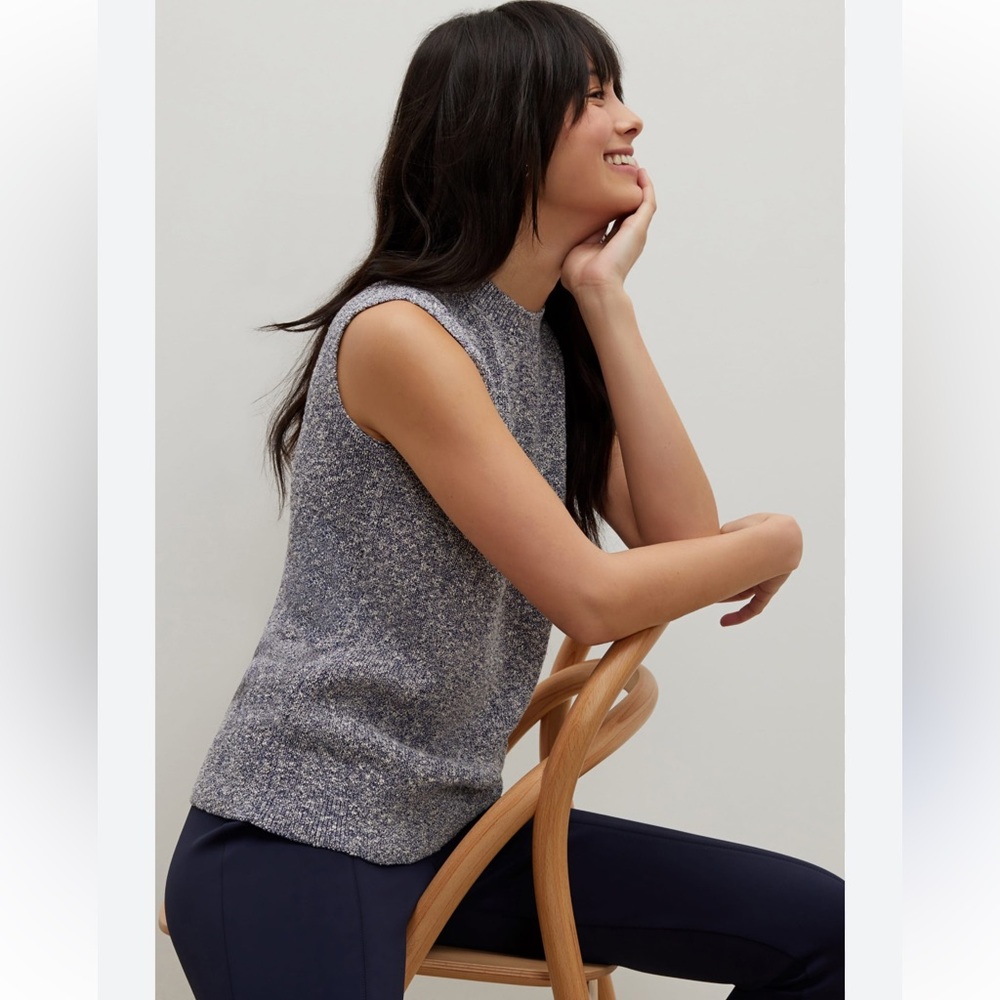 M.M.LaFleur Barbara Sleeveless Heathered Navy Sweater Top